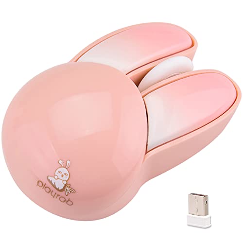 Lomiluskr Cute Bunny Wireless Mouse, Lightweight Soundless Mouse, 2.4G Wireless Mice, Candy Colors, Kawaii Rabbit Mouse for Girls and Kids (Pink Bunny)