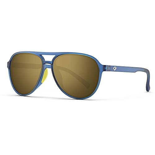TOREGE Polarized Sports Sunglasses Aviator Sunglasses for Men Women Wayfarer Glasses for Fishing Boating Golf Driving TR75 (Matte Transparent Blue&Yellow&Copper Lens C13)