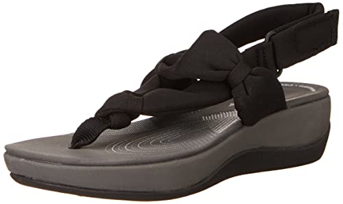 Clarks Women's Arla Nicole Flat Sandal, Black Textile, 8.5
