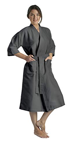 MONARCH Chamois Microfiber Kimono Hotel Robe - Lightweight Absorbent Soft Spa Bathrobe in Charcoal/OSFM Cypress