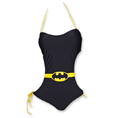 BATMAN DC Comics Logo Bandeau Monokini One-Piece Black Swimsuit (Ladies Small)