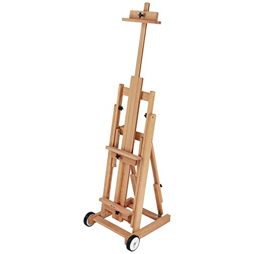 Creative Mark Mirage Studio Artist Painters Easel - H Frame Fully Adjustable with Wheels for Portability and Storage - Natural Elm Wood Finish