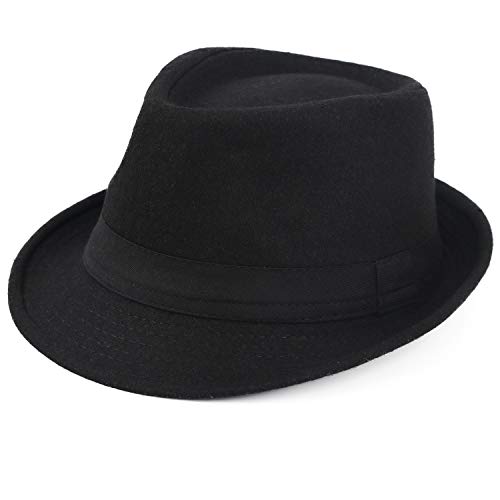 Melesh Unisex Classic Trilby Fedora Hat (Black)