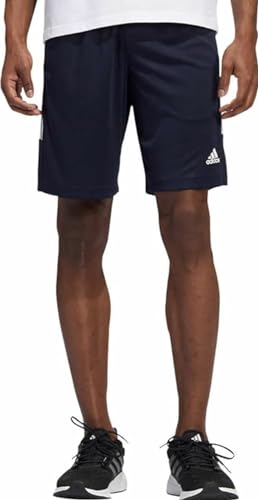 adidas Men's 3 Stripes Short with Side Zipper Pockets (Navy, L)
