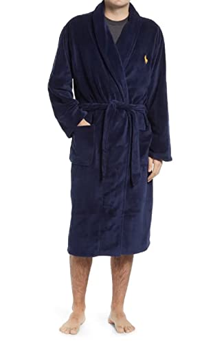 Polo Ralph Lauren Microfiber Plush Long Sleeve Shawl Collar Robe Cruise Navy/Basic Gold Pony Print LG/XL