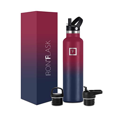 IRON °FLASK Sports Water Bottle - 24 Oz - 3 Lids (Narrow Straw Lid) - Leak Proof Vacuum Insulated Stainless Steel - Hot & Cold Double Walled Insulated Thermos - Valentines Day Gifts for Him or Her