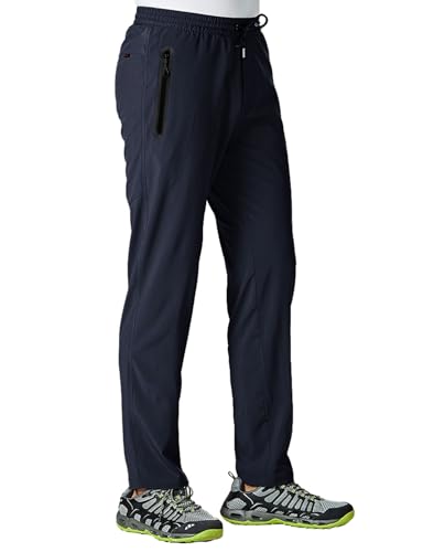 TBMPOY Men's Lightweight Hiking Pants Athletic Workout Pant Quick Dry Sweatpants Fishing Running Active Casual Navy L