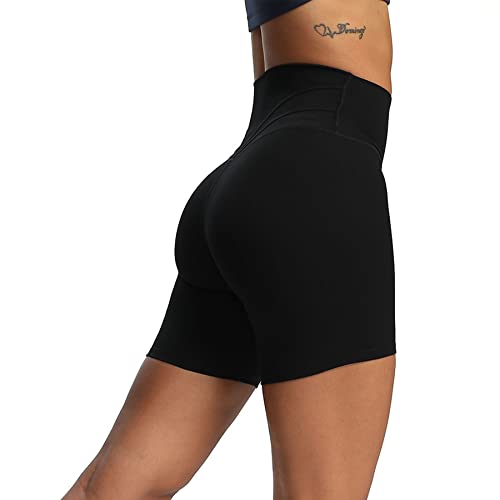 Aoxjox Trinity Workout Biker Shorts for Women Tummy Control High Waisted Exercise Athletic Gym Running Yoga Shorts 6' (Black, Small)