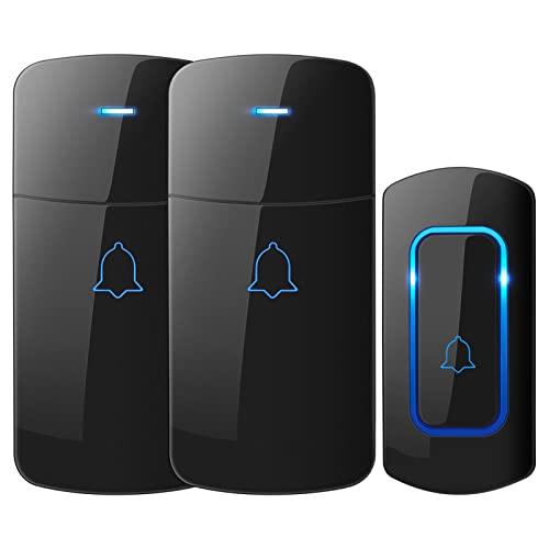 Wireless Doorbell Kit, NOVETE Door Bell Operating at Over 1300 Feet, Waterproof Door Chime Kit with Two Plug-in Receivers, LED Indicators, 52 Melodies, Easy Setup for Home and Office