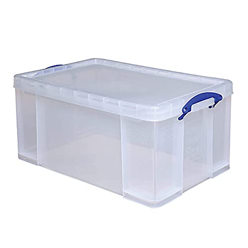 Really Useful Clear Transparent Plastic Storage Box, 64 Liters Features Attached Handles Make It Easy To Carry