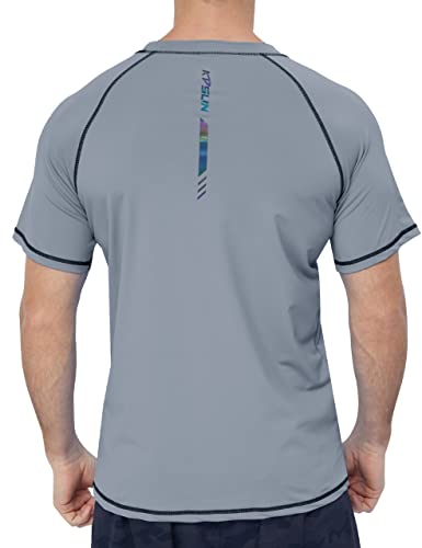 Men's Swim Shirts Short Sleeve Quick Dry UPF 50+ Sun Protection Rash Guard Beach Fishing T Shirts(Grey M)