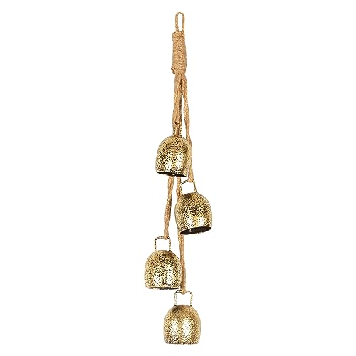 Styleonme Decorative Bells, 4-Piece Set of Harmonious Bells, Vintage Handmade and Rustic Lucky Christmas Bells Hanging on a Rope, Gifts for Mom, Grandma, and Women