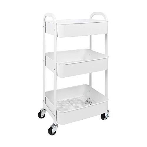 MAX Houser 3-Tier Rolling Utility Cart with Caster Wheels,Easy Assembly, for Kitchen, Bathroom (White)