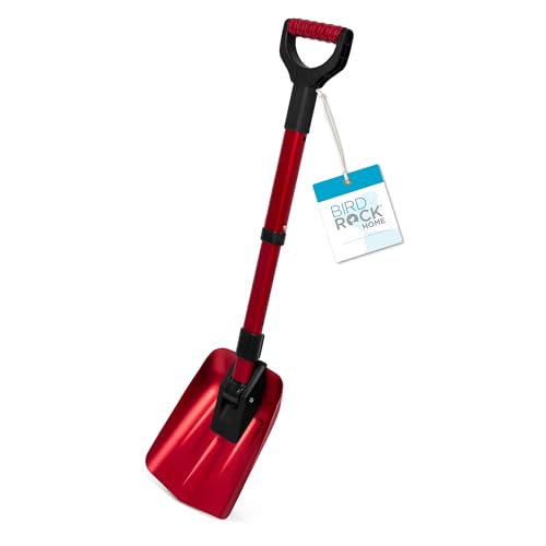 BIRDROCK HOME 34' Folding Emergency Snow Shovel for Car | Small & Compact | Tool for Snow Camping, Skiing, Snowmobiles, Avalanche Survival | Lightweight Aluminum & ABS Plastic | Red