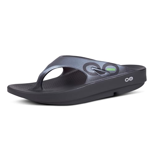 OOFOS OOriginal Sport Sandal, Graphite - Men’s Size 11, Women’s Size 13 - Lightweight Recovery Footwear - Reduces Stress on Feet, Joints & Back - Machine Washable - Hand-Painted Graphics