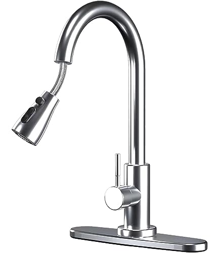 Kitchen-Faucets,Kitchen Faucet with Pull Down Sprayer-Out Kitchen Sink Offers Efficient Cleaning for -with Deck Plate 16 Inches-Stainless Steel