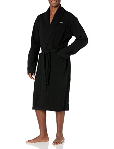 Lacoste mens Men's Long Sleeve Solid Robe, Black, Medium-Large US