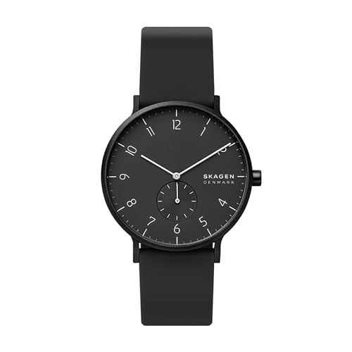 Skagen Men's Aaren Three-Hand Midnight Black Aluminum and Silicone Band Watch (Model: SKW6544)