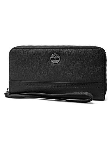 Timberland womens Leather Rfid Zip Around Wallet Clutch With Strap Wristlet, Black (Pebble), One Size US