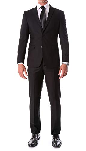Ferrecci 2 Piece Suits for Men Slim Fit Solid Wedding Prom Mens Suit with Two Buttons Notch Lapel Blazer and Pants Mens Suit Set Black