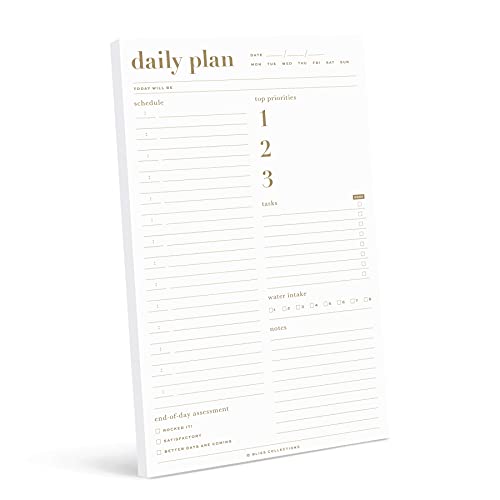 Bliss Collections Daily Planner, Metallic Gold Calendar, Scheduler, Productivity Tracker for Organizing Appointments, Priorities, Tasks, Water Intake, Notes, 6'x9' Undated Tear-Off Sheets (50 Sheets)