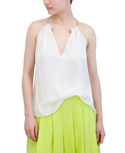 BCBGMAXAZRIA Women's Sleeveless Gold Necklace Halter Top, Gardenia