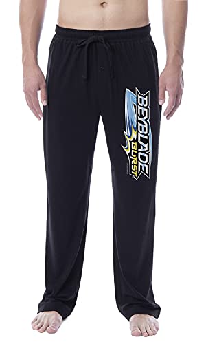 Beyblade Burst Mens' Anime Logo Character Sleep Pajama Pants (Large) Black