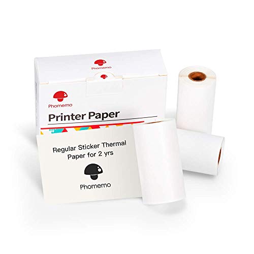 Phomemo White Self-Adhesive Thermal Paper, Glossy Printable Sticker Paper for Phomemo M02/M02 Pro/M02S/M03 Pocket Mobile Printer, Black on White, 50mm x 3.5m, Diameter 30mm, 3-Rolls