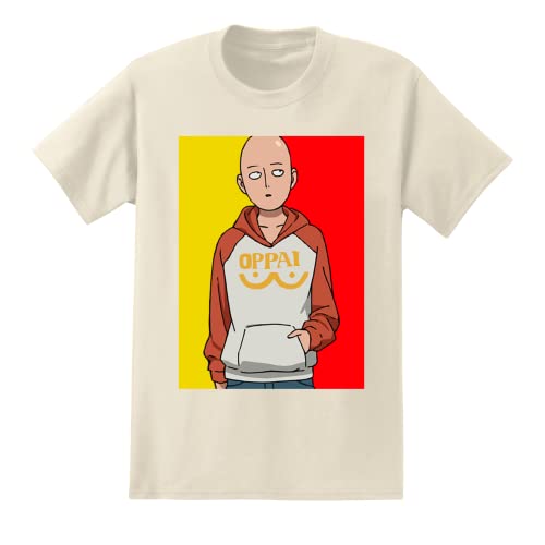 Isaac Morris Limited One Punch Man Oppai Saitama Men’s and Women’s Short Sleeve T-Shirt (Medium, Beige)