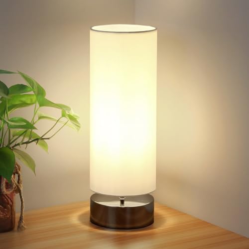 Touch Control Table Lamp Bedside Minimalist Desk Lamp Modern Accent Lamp Dimmable Touch Light with Cylinder Lamp Shade Night Light Nightstand Lamp for Bedroom Living Room Kitchen LED Bulb Included