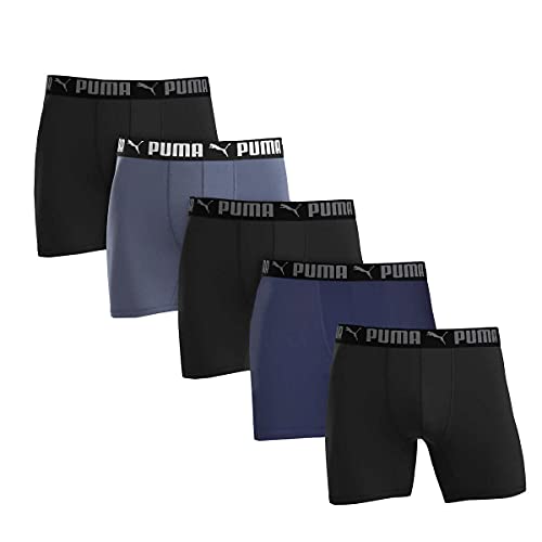 Puma Men's Microfiber Boxer Brief, 5-pack (Medium, Black / Grey / Blue)