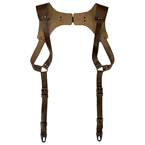 Hide & Groom, Renaissance Suspenders Handmade from Full Grain Leather - Adjustable Straps, Strong Metal Hooks for Men (Bourbon Brown)