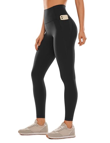 CRZ YOGA Womens Butterluxe Workout Leggings 28 Inches - High Waisted Gym Yoga Pants with Pockets Running Buttery Soft Black Small