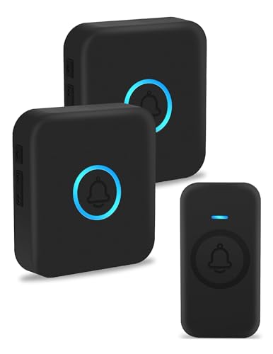 FOVKSUC Wireless Doorbell, Mini Waterproof Doorbell, with 60 Chimes 5 Levels Volume and LED Flash, 1000ft Range 1 Button+2 Receivers Door Bell for Home Office Classroom Hospital