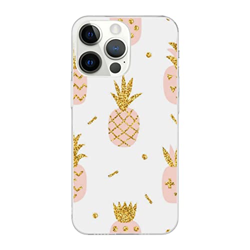 iPhone 14 Pro Case 6.1 in-Pink Pineapple with Gold Glitter iPhone 14 Case-Soft TPU Shockproof iPhone 14 Pro Protection Case