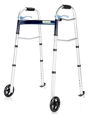 OasisSpace Compact Folding Walker with Trigger Release and 5 Inches Wheels for Seniors Elderly [Accessories Included] Narrow Lightweight Support up to 350 lb(FSA or HSA Eligible)