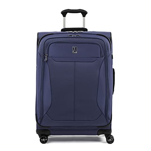 Travelpro Tourlite Softside Expandable Luggage with 4 Spinner Wheels, Lightweight Suitcase, Men and Women, Blue, Checked-Medium 25-Inch