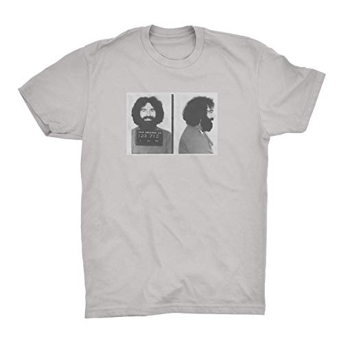 ZJ Designs Jerry Garcia Mugshot T-Shirt Busted on Bourbon Street Shakedown 2.0 (Light Grey/Silver, XL)