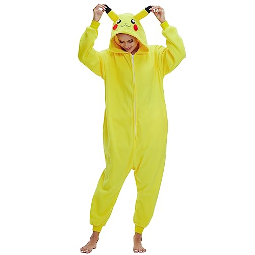 VEULENT Adult Unisex Onesie Pajamas Animal One-Piece Cartoon Costume Halloween Christmas Partywear Homewear Sleepwear Jumpsuit (Yellow,S)