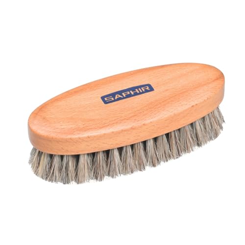 SAPHIR Oval Horsehair Brush - Shoe Polish - for Cleaning, Polishing & Buffing Leather Shoes - Brown Bristles - 5” (13.5cm)
