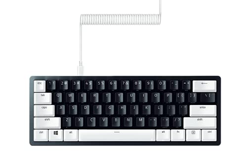 Razer Huntsman Mini 60% Gaming Keyboard + PBT Keycap + Coiled Cable Upgrade Set Bundle: Classic Black/Linear Optical - Mercury White