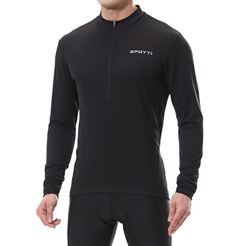 Spotti Men's Cycling Bike Jersey Long Sleeve with 3 Rear Pockets - Moisture Wicking, Breathable, Quick Dry Biking Shirt Black