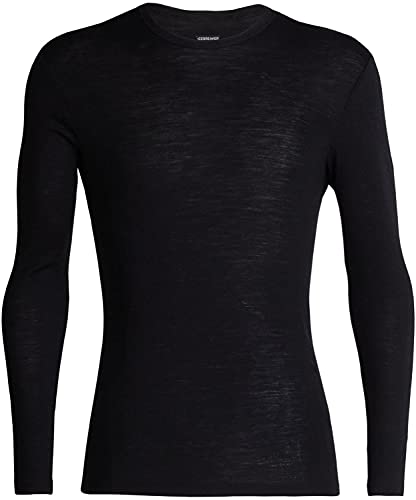 Icebreaker Merino Wool Long Sleeve Thermal Shirt for Men, 175 Everyday - Odor-Resistant Crewneck Hiking Shirt with Slim Fit - Merino Wool Base Layer, Men’s - Outdoor Clothing - Large, Black