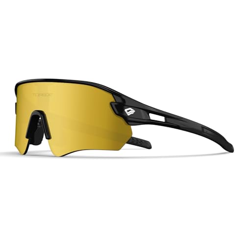 TOREGE Z87 Sunglasses for Men Women Cycling Fishing Running Driving Baseball Anti-fog Sports Sunglasses UV Protection 02EV (Light Black&Black&Gold Lens)