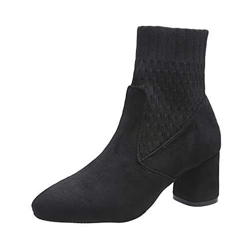 FAMOORE Foot Brace Toe Heels Retro Zipper Women's High Boots Fashion Shoes Short women's boots Fall Boots for Women Low Heel (Black, 8.5) Christmas