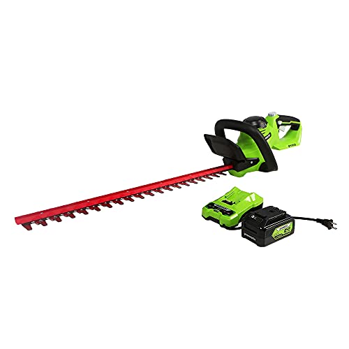 Greenworks 24V 22' Cordless Laser Cut Hedge Trimmer, 4.0Ah USB Battery and Charger Included