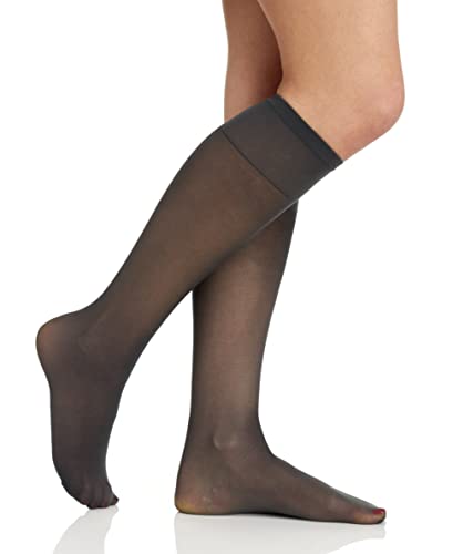 Berkshire womens 3 Pairs Sheer Support Pantyhose With Sandalfoot Toe Knee High, Off Black, 8.5-11 US