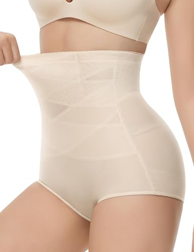 KLVEE Shapewear Tummy Control Underwear High Waisted Girdle Body Shaper Butt Lifting Panties Spanks Beige