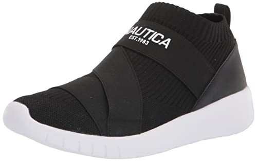 Nautica Women Vivien Fashion Slip-On Sneaker Comfort Running Shoes with High Sock and Thick Heel-Black Size-7.5