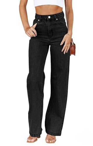 ETTELO Womens Jeans Mid Waisted Straight Leg Loose Stretchy Lightweight Tummy Control Trendy Jeans for Women 2024 (US, Numeric, 10, Regular, Regular, Black)